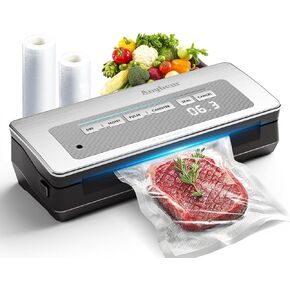 Vacuum Sealer Machine, 90kPa 120W Powerful Food Sealer Build-in Cutter and Bag Storage, Digital Countdown Display, Dry & Moist Modes, Wide Seal, 2 Bag Rolls & 5 Pre-Cut Bags for Food Savers