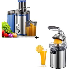Qcen 800W Juicer Machine Blue and Electric Citrus Juicer Squeezer Bundle