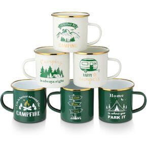 Pickmesh 6 Pcs Camping Mugs Enamel Cups 12oz Coffee Cups with Handle Camping Gifts for Outdoor Hiking Backpacking Lovers