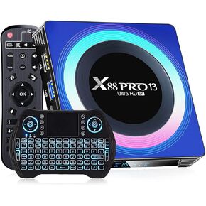 Android 13.0 TV Box 2025, X88PRO 13 Android 13.0 TV Box 6K 8K Wi-Fi 6 4GB RAM 64GB ROM, Smart Box RK3528 Quad-Core 2.4G/5G Wi-Fi Bluetooth 5.0 USB 3.0 with Mini Wireless Keyboard