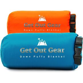 Down Camping Blanket - Teal Blue and Orange Bundle - Puffy, Packable, Lightweight and Warm | Ideal for Outdoors, Camping, Backpacking, Travel | 650 Fill Power Water-Resistant Quilt
