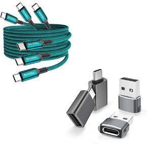 Elebase 4 Pack USB to USB C Adapter&Type C Male to 3.0 Female Charger and 3 Pack USB C to Type C 100W Cable 3.3/6.6/10FT for iPhone 12 13 14 15 MacBook Pro Apple Watch Ultra iWatch 8 9 Samsung