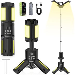 Telescopic Camping Lights with Stand, 5000LM Rechargeable LED Flashlight, 9 Color Modes, Collapsible Tent Lantern with Reflective Strips, Magnetic Base for Power Outages, Camping & Emergency