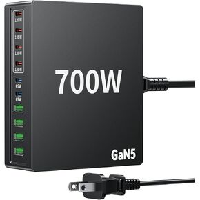 700W USB C Charger Block 10-Multiport USB C Charging Station Desktop Wall Laptop Charger GaN PD Compatible with iPhone, iPad,Samsung, MacBook, Dell and More
