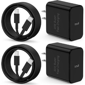 2 Pack 45W Super Fast Charger Type C for Samsung Galaxy S25 S24 Ultra,Fast Charger USB C with 10FT Type C Charging Cord for Samsung Galaxy S23/S22/S21/Note10/20,Android,Galaxy Tab A9+ Tablet