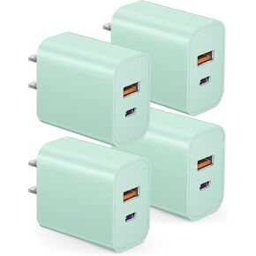 USB C Charger Block Charging Block Type C Charger 20W Wall Chargers 4 Pack for iPhone 16/16 Plus/16 Pro/16 Pro Max/iPhone 15/15 Pro/15 Pro Max/14/13/12 Pro/Samsung//Android