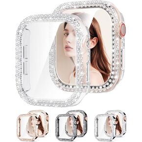 Apple Watch Series 10 46mm Case, Women Bling Case with Built-in Tempered Glass Film, Shockproof & High Sensitivity Screen Protector, Clear