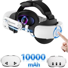 10000mAh VR Head Strap for Meta Quest 3/3S, Extend Playtime, 20W Type-C Fast Charging, One-Button Adjustable Design, 360° Rotatable, Comfortable PU Leather Cushions