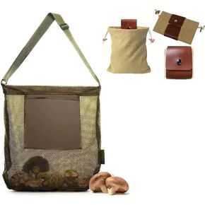 Mushroom Foraging Bag, Set of 2 Mushroom Collecting Tools kit includes 1pc Collapsible Bag, and 1pc Morel Foraging kit, Bushcraft Belt Tool kit for outdoor Picking.(Black, Green)
