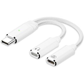 AuviPal 2-in-1 USB C to Lightning Audio Adapter with 100W Charging Port, USB C Male to Lightning Headphone Female Converter for iPhone 16 15 Series, iPad, MacBook and More - White Aluminium Alloy