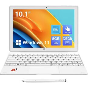 2-in-1 Detachable Touch Screen Laptop, 8GB DDR4 RAM, 128GB SSD, 10.1" Win 11 Tablet with Keyboard, Pentium N5030 (Up to 3.1GHz), Dual-Band WiFi, Bluetooth, USB 3.0, Dual Camera