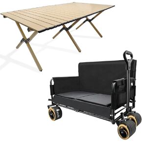 Lounge Collapsible Foldable Wagon Cart with Big Wheels 240L Capacity Portable Tables Outdoor Folding Camping Aluminum Beach Table