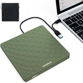 External CD DVD Drive for Laptop, USB 3.0 Type-C Ultra Slim 13mm DVD Player Portable CD DVD +/-RW Drive CD Burner Reader Recorder for Desktop PC Windows 11/10/8/7 Linux Mac OS (Grass Green)