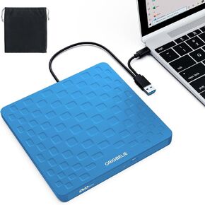 External CD DVD Drive for Laptop, USB 3.0 Type-C Ultra Slim 13mm DVD Player Portable CD DVD +/-RW Drive CD Burner Reader Writer Recorder for Desktop PC Windows 11/10/8/7 Linux Mac OS (Blue)