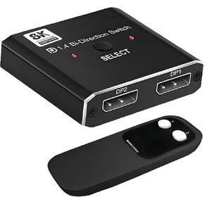 8K Bidirectional DisplayPort Switch 2 in 1 Out/ 1 in 2 Out Display Port 1.4 Switch Displayport Switcher DP Switch Supports 8K30Hz /4K120Hz for PC Monitor Laptop Etc