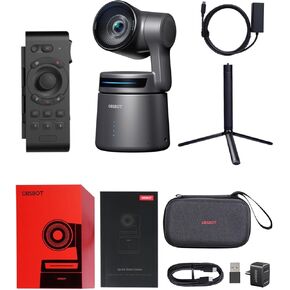 OBSBOT Tail Air & Tripod & Remote & Ehternet Adapter Combo, AI Tracking PTZ Camera with APP, Gesture Control, HDMI/USB-C/Wireless Webcam, Video Camera Live Streaming for Church, Worship, Sports.
