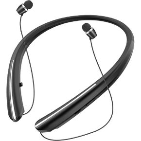 Bluetooth 5.0 Neckband Bluetooth Headphone, Sweat Resistant Noise Cancelling Stereo Headphones, and Retractable Ear Tips for Music, Conference, Videos（Black）