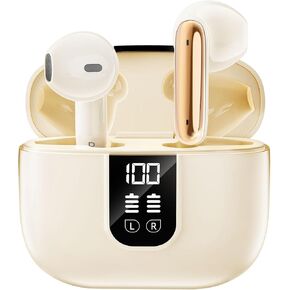 Wireless Earbuds Bluetooth 5.4 In Ear Buds 6 Mic ENC Noise Cancelling Clear Calls, Deep Bass HiFi Stereo Sound Earphones 35H Playtime LED Power Display IPX7 Waterproof Headphones for Android iOS Buff
