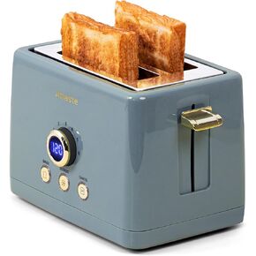 2 Slice Toaster, Retro Bread Toaster with LED Digital Countdown Timer, Extra Wide Slots Toasters with 6 Bread Shade Settings, Bagel, Defrost Function, High Lift Lever, Removal Crumb Tray, Blue