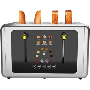 Toasters 4 Slice, Touchscreen & Digital Timer，Dual Control Panels & 5 Basic Functions Toasters, 6 Browning Levels＆6 Bread Types, Mute/Screen-Off Smart Stainless Steel Toaster,Honey