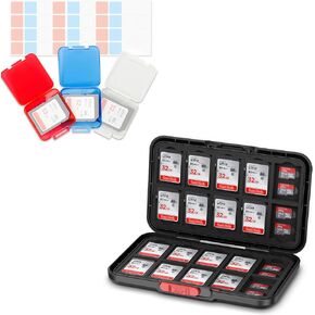 Memory Card Case + Plastic SD Card Case: Pop Up Style Memory Card Case with 24 PCS Multi-Color Clear Plastic SD Card Case