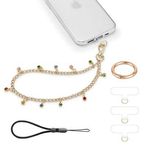 2 pcs Phone Wrist Strap Crystal Phone Charm Chain Keychain Beaded Cellphone Lanyard Detachable with 3 Tether Tab Hands-Free Wristlet Bracelet Wrist Grip for Women Girls Universal for iPhone White Pink