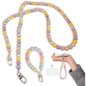 ASVNRES 2Pcs Beaded Phone Bracelet Strap, Candy Color Be Kind Cell Phone Lanyard for Around The Neck Wristlet for Women Phone Keychain
