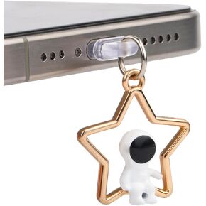 Phone Dust Plug Charm, Cute Astronaut Star Pendant Cute Dust Plug Charm, Type C USB Charging Port & Earphone Jack Anti-Dust Plugs Cell Phone Charm Stopper Cap Stylish Phone Accessories