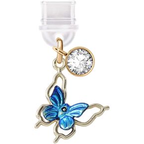 ELISE & FONDA TP404 Type-C USB Charging Port Anti Dust Plug Little Butterfly Cell Phone Charm for iPhone 15 /Samsung/OnePlus/Xiaomi/oppo Android Phones (Blue)