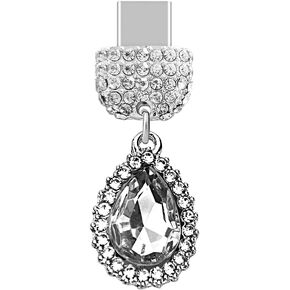 ELISE & FONDA TP532 Type-C Charging Port Crystal Anti Dust Plug Water-drop Cell Phone Charm for iPhone 15/16/Samsung/OnePlus/Xiaomi/oppo Android Phones (White)