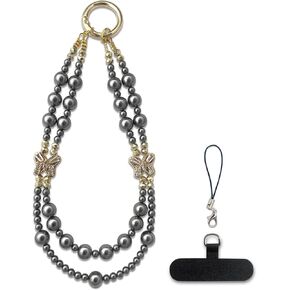 Beaded Pearl Phone Charm Lanyard Strap Butterfly Bow Beaded Phone Bracelet Wrist Strap Phone Wristlet Handmade Phone Chain for iPhone