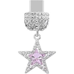 ELISE & FONDA TP530 Type-C Charging Port Crystal Anti Dust Plug Little Star Cell Phone Charm for iPhone 16/15 /Samsung/OnePlus/Xiaomi/oppo Android Phones (Pink)