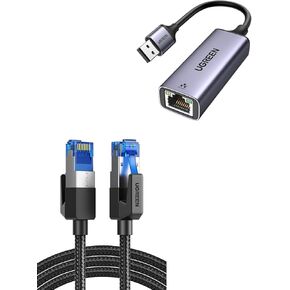 UGREEN Cat 8 Ethernet Cable 10FT Bundle with USB to Ethernet Adapter 1000Mbps
