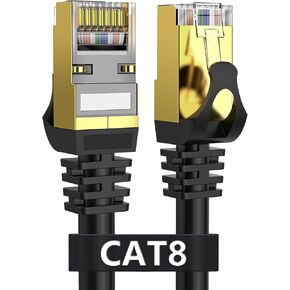 DACROWN CAT8 (50 قدمًا + 3ft5pack كبل Ethernet محمي ، 26AWG آخر سلك SFTP SFTP الصلب ، شبكة LAN عالية السرعة عالية السرعة RJ45 في الجدار ، في الهواء الطلق ، مقاوم للعوامل الجوية للموجه ، المودم ، المودم
