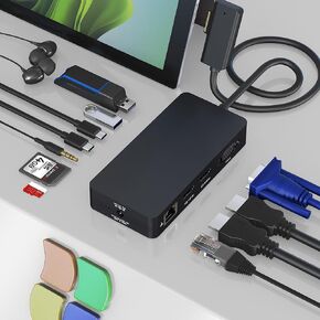 Microsoft Surface Dock, 12-in-1 Triple Displays Dual HDMI+VGA Surface Dock, Surface Docking Station for Surface Pro 11/10/9/8/X/7/6/5/4/3, Surface Book 3/2/1, Surface Laptop go/6/5/4/3/2/1