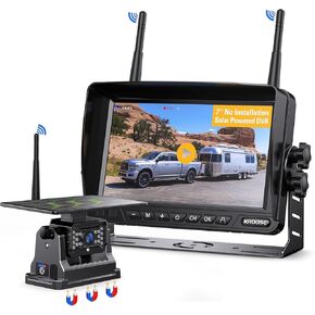 7" Magnetic Solar Wireless Backup Camera for RV Trailer 1 Mins DIY Installation HD 1080P Rear View Camera with IR Night Vision 4 Channels Recording Monitor for Car Trailer Camper (CT7)