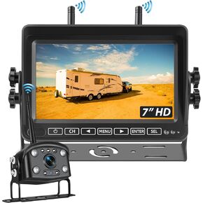 RV Wireless Backup Camera with 7-in 1080P Monitor, RV Camera System for Trailer Truck, IP68 Waterproof Rearview Camera with Smart BSD, 150° Wide View, Loop Recording, 4 Channel, Split Scree Monitor