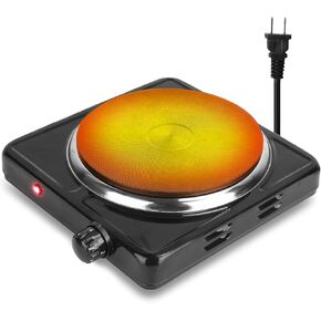Hot Plate, 1000W Portable Electric Stove for Cooking with 5 Levels Adjustable Temperature & Knob Control, Countertop Single Coil Burner Cast Iron Cooktop for All Cookwares Home Camp RV (Black)