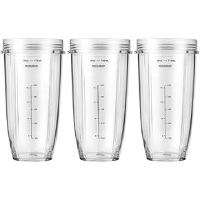 MEET JUICE 3-Pack 24oz Ninja Blender Cups, Blender Replacement Parts Compatible with Ninja Auto-iQ Series Blenders BL480 BL481 BL482 BL640 BL682 BL2012 BN801