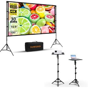 Projector Screen with Stand, Towond 100 Inch, Projector Stand Tripod Projector Mount Adjustable Height 22 to 47 for DJ Equipment,
