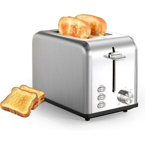 Simple Deluxe 2-Slice Stainless Steel Toaster, Extra Wide Slot Toaster & Removable Crumb Tray, with 6 Browning Setting and 3 Function, for Bread & Waffle, Silver