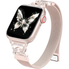 حلقة BRG Thin Mesh Loop متوافقة مع نطاقات Apple Watch للنساء 40mm 41mm 38mm 42mm Series 10 SE 9 8 7 6 5 4 3 2 1 ، حزام معدني مغناطيسي من الفولاذ المقاوم للصدأ مع مشبك مزدوج C على شكل C لـ IWatch