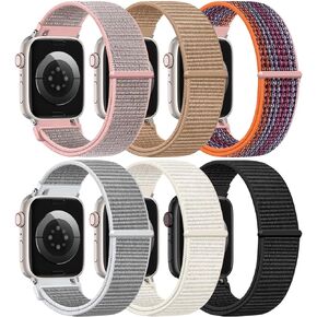 JKD 6 Pack Nylon Sport Loop Bands Compatible with Apple Watch Band 38mm 40mm 41mm 42mm 44mm 45mm 46mm 49mm Women Men, Soft Stretchy Braided Woven Strap for iWatch Series 10 9 8 7 6 5 4 3 2 1 SE Ultra