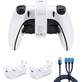 Battery Pack Compatible with PlayStation 5 DualSense Controllers (2 Pack), PS5 Accessories 3000mAh Fast Charging Wireless Charger, Rechargeable Extra Gaming Life for Dual Sense and Edge, White