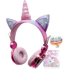 Kids Headphones, Wireless headphones for kids Unicorn headphones for girls Bluetooth headphones w/Mic with Adjustable Headband, Over On Ear Headset for Smartphones/School/Kindle/Tablet/PC Online Study