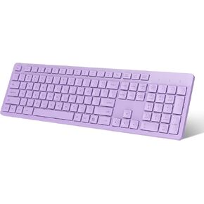 LeadsaiL Purple Wireless Keyboard, 2.4GHz Full-Sized Ergonomic Computer Keyboard, Cordless Noiseless Keyboard,12 FN Shortcuts for Windows MacOS Laptop Computer