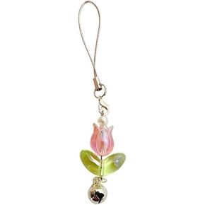 Pink Cute Tulips Flower Bell Pendant, Straps, Lanyard Pocket Keychain, Strap Backpack Charm, Car Key Decoration Chain Cell Phone Charms Accessories, Car Keychain, Charms