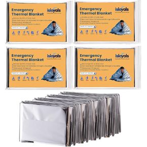 بطانية طوارئ بطانية حرارية طارئة 4 عبوات (84 "x55") - قابلة لإعادة الاستخدام بنسبة 90 ٪ من مساحة الاحتفاظ بالحرارة.