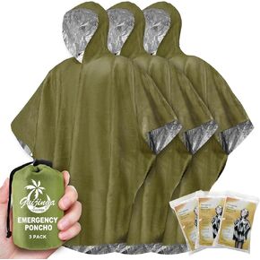 Emergency Poncho（3pack）, Heat Reflective 90% Emergency rain Roncho（Reversible）, for Heat Retention and Survival, Perfect for Outdoor Rescue, Hiking, car Emergency Kits