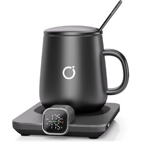 Smart Mug Warmer Plate + Ceramic Coffee Mug Set, Accurate 1℉ Temperature Control with Cup Sensing, Digital Display, Auto Shut-Off